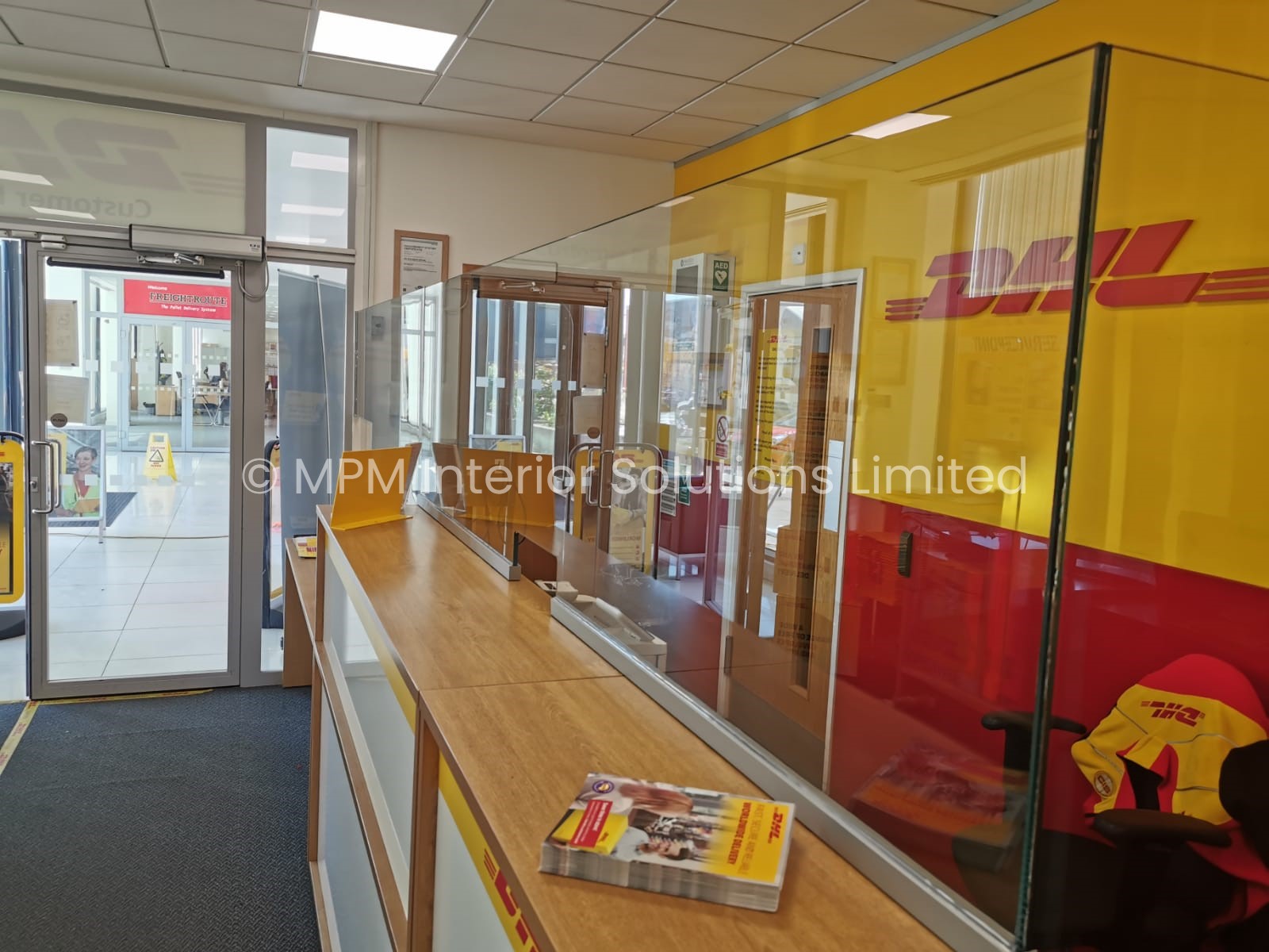 Covid-19 Reception Desk/Counter Screens, East & West Sussex, London, Surrey, Hampshire, Kent, MPM Interior Solutions Limited, DHL International (UK) Ltd
